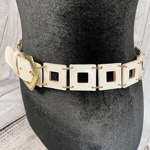 Vintage Milor Fashion Belt White Patent Leather Gold Accents Unique